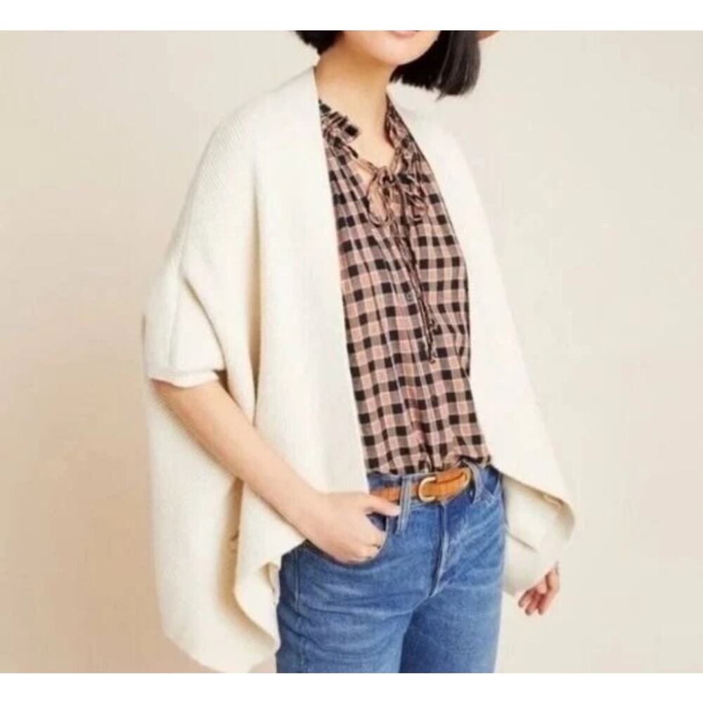 Anthropologie Akemi + Kin Oversized Asymmetical Cardigan Kimono Sweater Ivory OS
